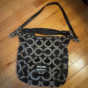 Coach Black and Cream Signature Shoulder Bag